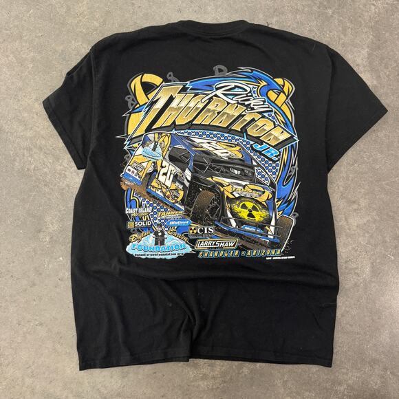 Vintage Y2K Black Racing Grunge Graphic Tee Short Sleeve Casual Men's Large - Picture 1 of 6